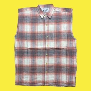 Vintage 90s GOOUCH sleeveless button down‎ plaid flannel-like shirt